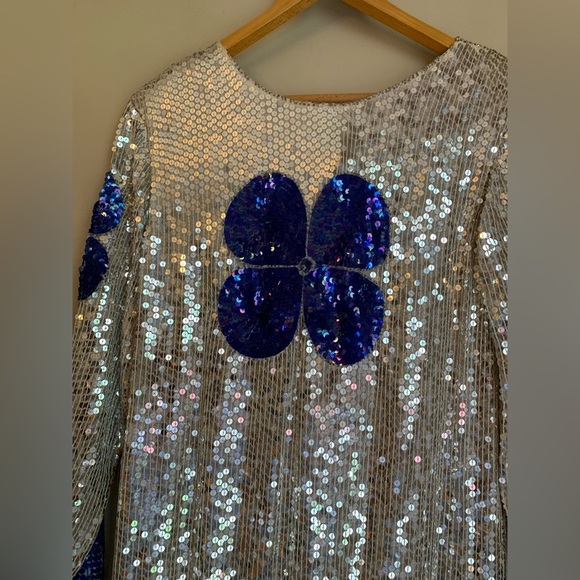 Vintage 100 % Silk Sequin Dress 80’s floral flower - Picture 3 of 11
